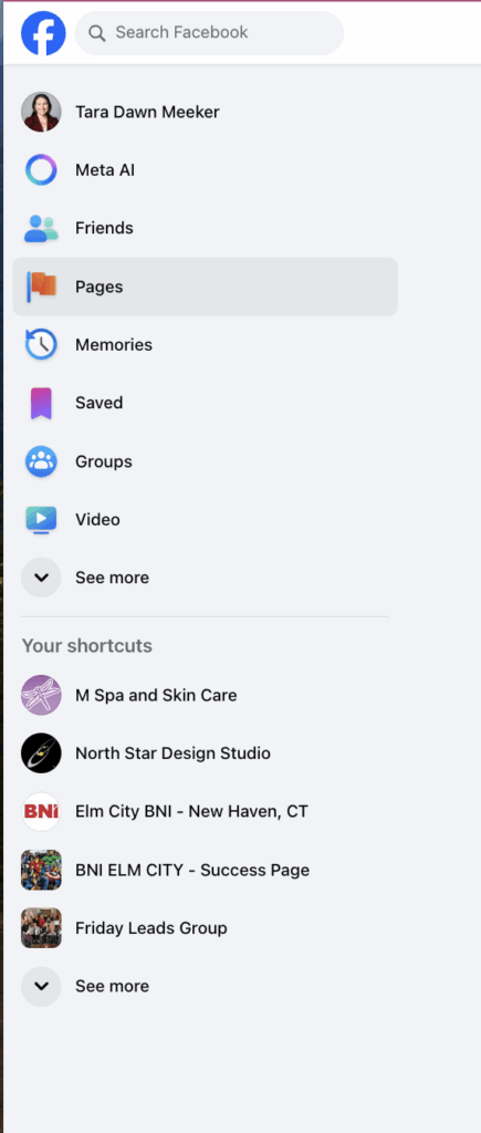 'Pages' option from lefthand menu of faceboo.com